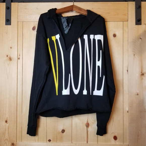 Vlone Black/Yellow Logo Hoodie Sweatshirt